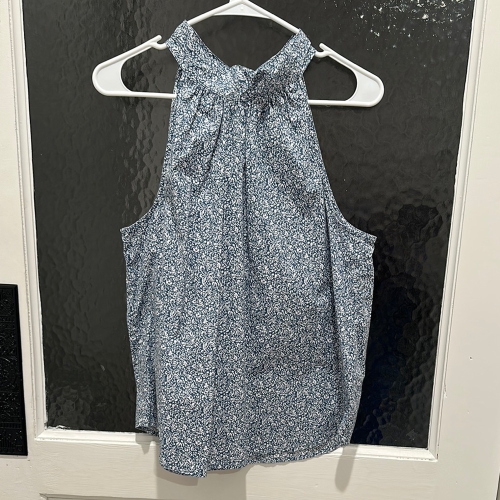 Blue High Neck Sleeveless Blouse